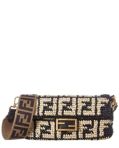 fendi ff raffia baguette shoulder bag|Fendi handbags.